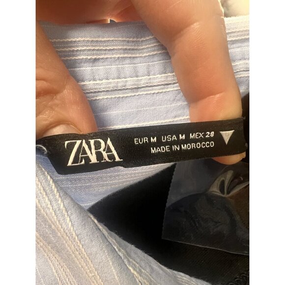 ZARA Striped Long-Sleeve Shirt Women M Blue /White With Back Button nautical - Picture 9 of 9